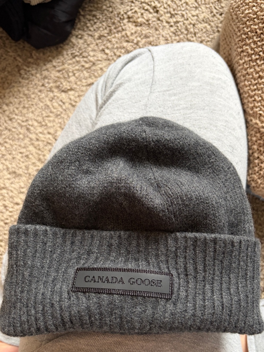 Canada Goose Dark Gray Ribbed Wool Beanie